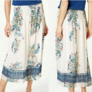 Jill Women’s Cream Paisley Smocked-Waist Skirt Size L Boho Chic Summer